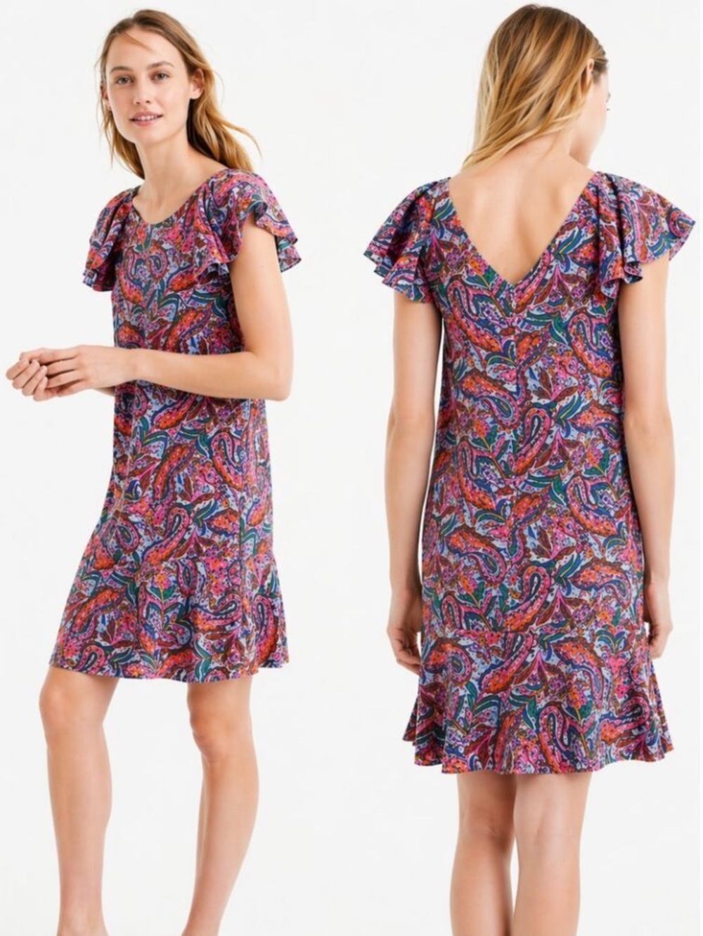 J.Crew Silk Ruffle Vibrant Paisley Floral Dress Size 12 NWT